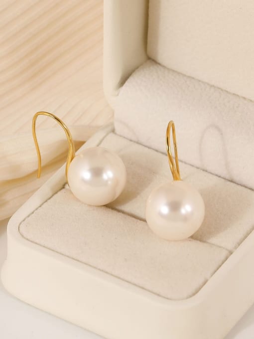16K gold 14mm [white pearl] Brass Imitation Pearl Geometric Dainty Stud Earring
